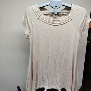 Max Studio Women's Sleeveless Linen Blend Blouse Beige High Low Raw Hem Large L